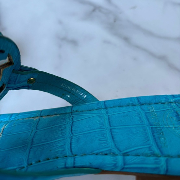 Tory Burch Flip Flops Miller Turquoise Leather Sandals - Picture 10 of 10